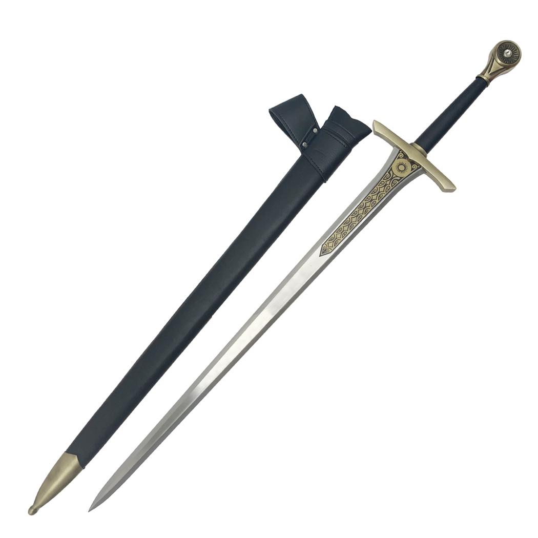 14402 41 in. Medieval Style Fantasy Pommel Sword - Handle with Black Scabbard - Black & Gold