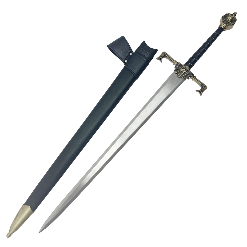 14403 38 in. Medieval Style Handle Fantasy Pommel Sword with Black Scabbard - Black & Gold