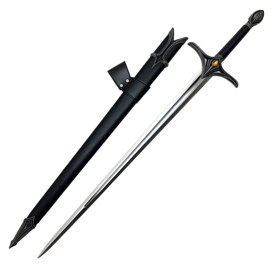 14405 40 in. Medieval Style Handle Fantasy Sword with Black Scabbard - Black & Silver