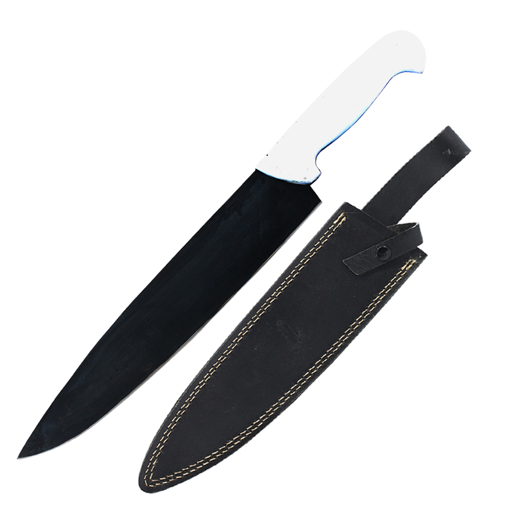 14375 17 in. Plastic Mold Handle & Blade Hunting Knife with Sheath - White & Black