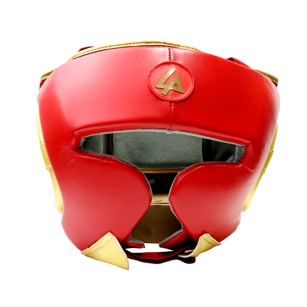 13906 Heavy Duty Cheek Protection Training Boxing Headgear - Red & Gold