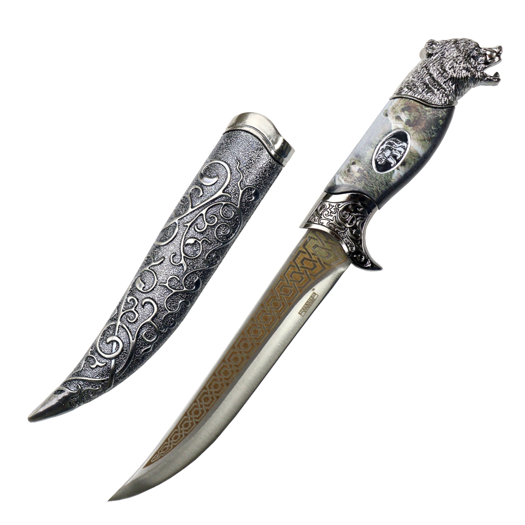 14014 12 in. Bear Head Stainless Steel Blade Fantasy Dagger with Plastic Sheath