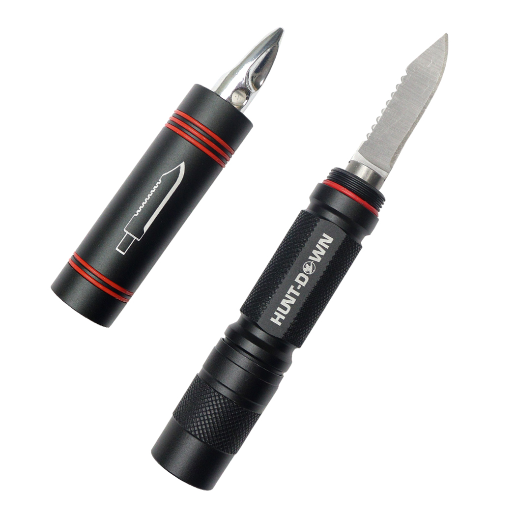 FLT005 120 Lumens High Powered Tactical Flashlight with Mini Knife, Black - 3 Piece