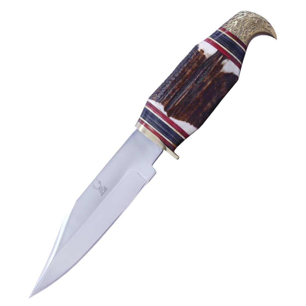 14436 9.5 in. Artificial Stag Handle Eagle Head Hunting Knives with Leather Sheath