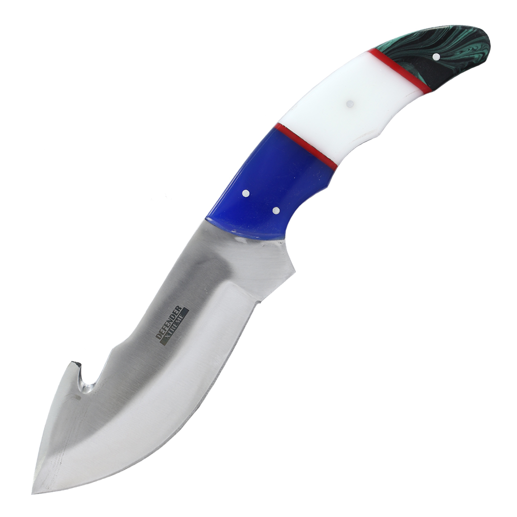 14452 9 in. Multi Resin Handle Gut Hook Blade Hunting Knife with Leather Sheath