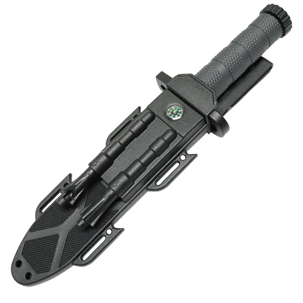 13826 13 in. Survival Knife with Sheath Blade Sharpener Fire Starter Whistle
