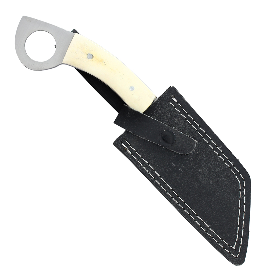 14556 9 in. Bone Handle Stainless Steel Blade Hunting Knife with Leather Sheath