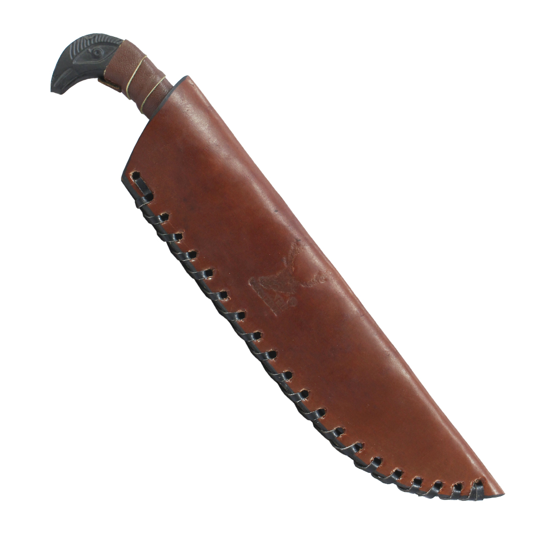 14578 10 in. Black Coated Steel Blade Hunting Knife Leather Wrapped Handle with Sheath