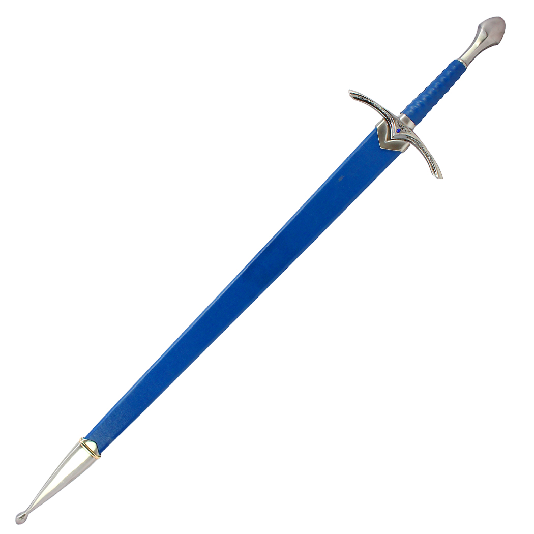 9487-BL 41 in. Medieval Style Sword with Blue Leather Wrap Handle with Scabbard