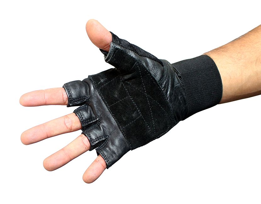 271-S Gusy Black Leather Working Out-Weight Lifting Fingerless Gloves - Small