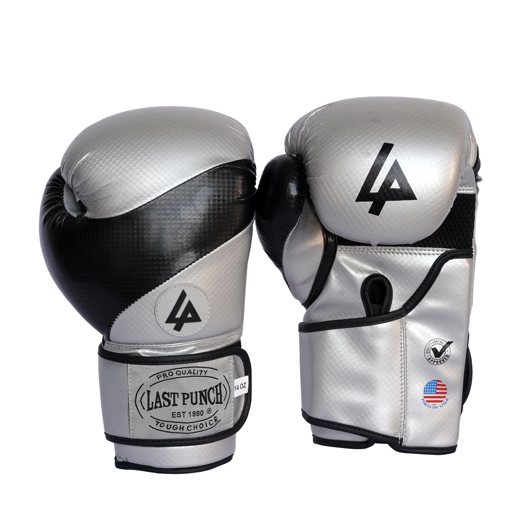 13961 14 oz Pro Style Training Sparring Boxing Gloves - Silver & Black
