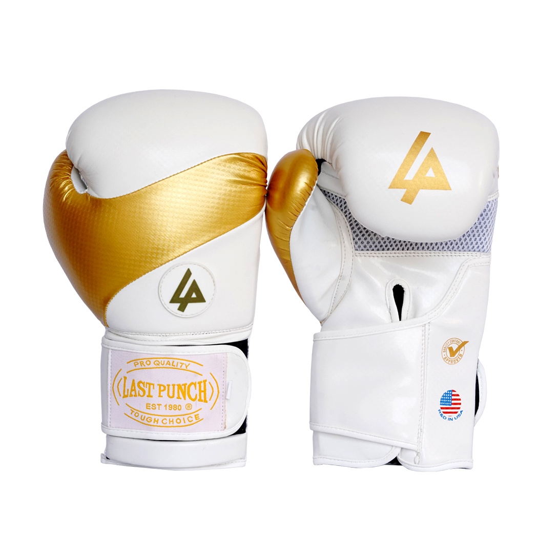 13963 14 oz Pro Style Training Sparring Boxing Gloves - White & Gold