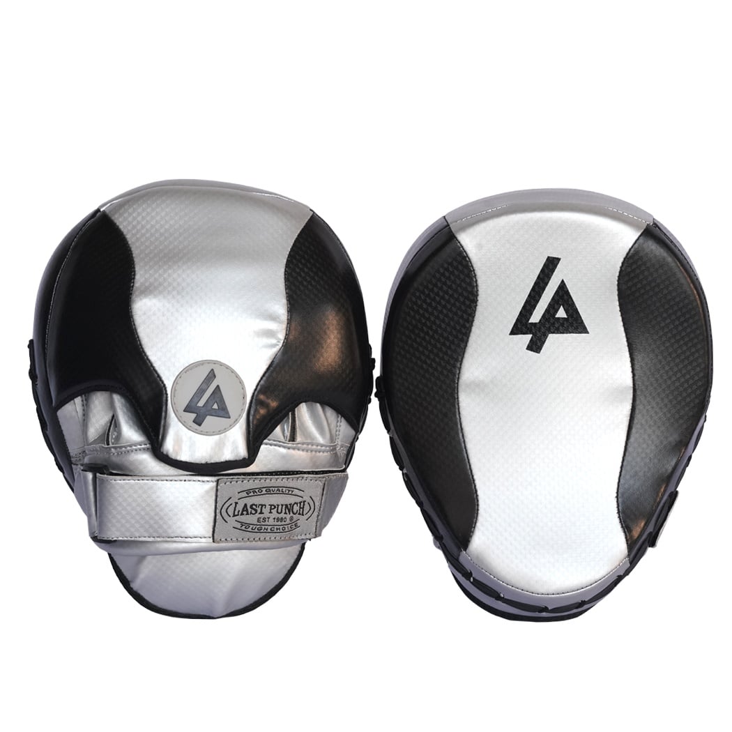 13964 Black & Silver Pre Curved Coaching Gloves for Punching Boxing Kicking