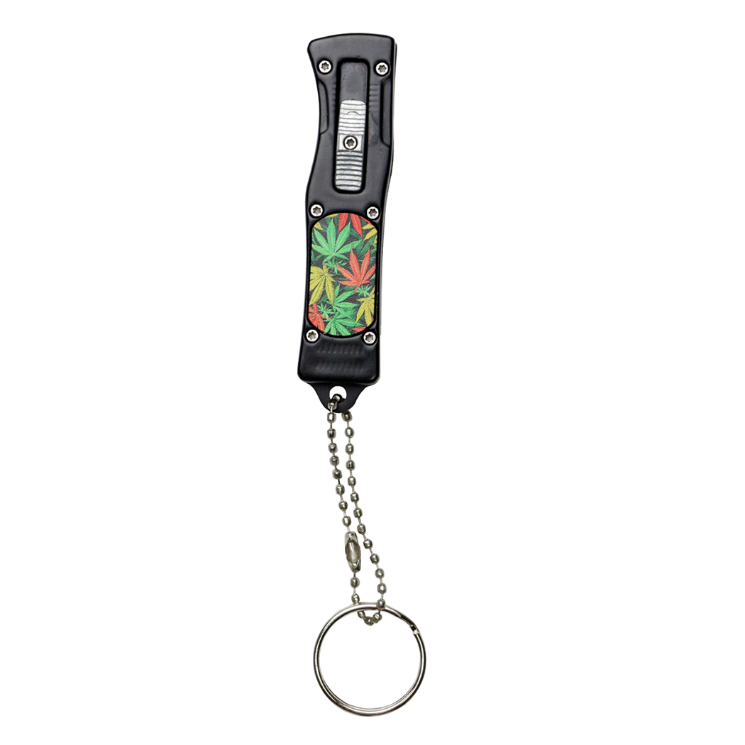 13877 5 in. Mini Key Chain Knife - Stainless Steel Leaf Design Handle