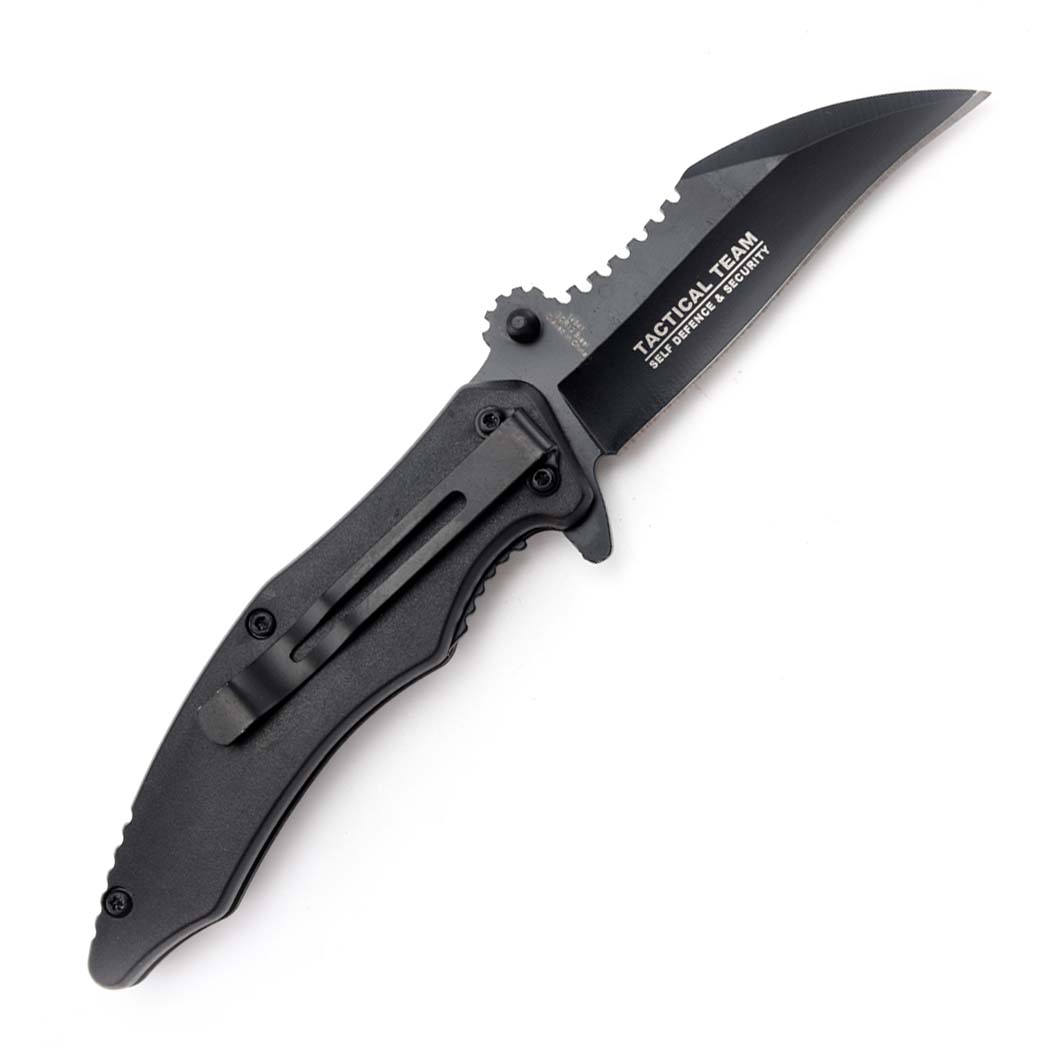 14641 7.85 in. Skull Design ABS Handle Blue 3CR13 Steel Spring Assisted Folding Knife