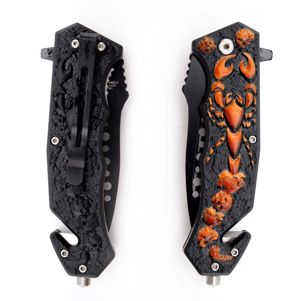 14644 8.5 in. Scorpion Design ABS Handle 3CR13 Steel Spring Assisted Folding Knife