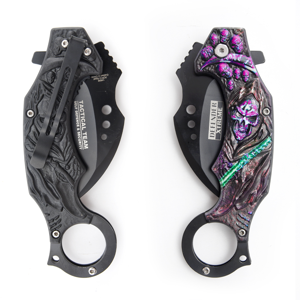 14656 7.5 in. Skull Design ABS Handle 3CR13 Steel Spring Assisted Folding Knife