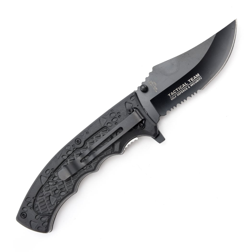 14661 8.25 in. Gray & Black ABS Handle 3CR13 Steel Spring Assisted Folding Knife