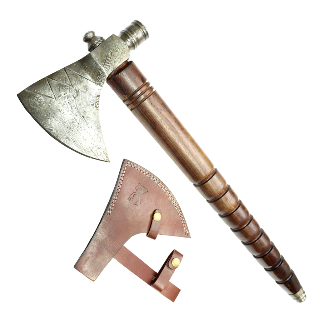 14150 17.5 in. Custom Handmade Damascus Blade Hollow Wood Handle Tomahawk Smoking Axe