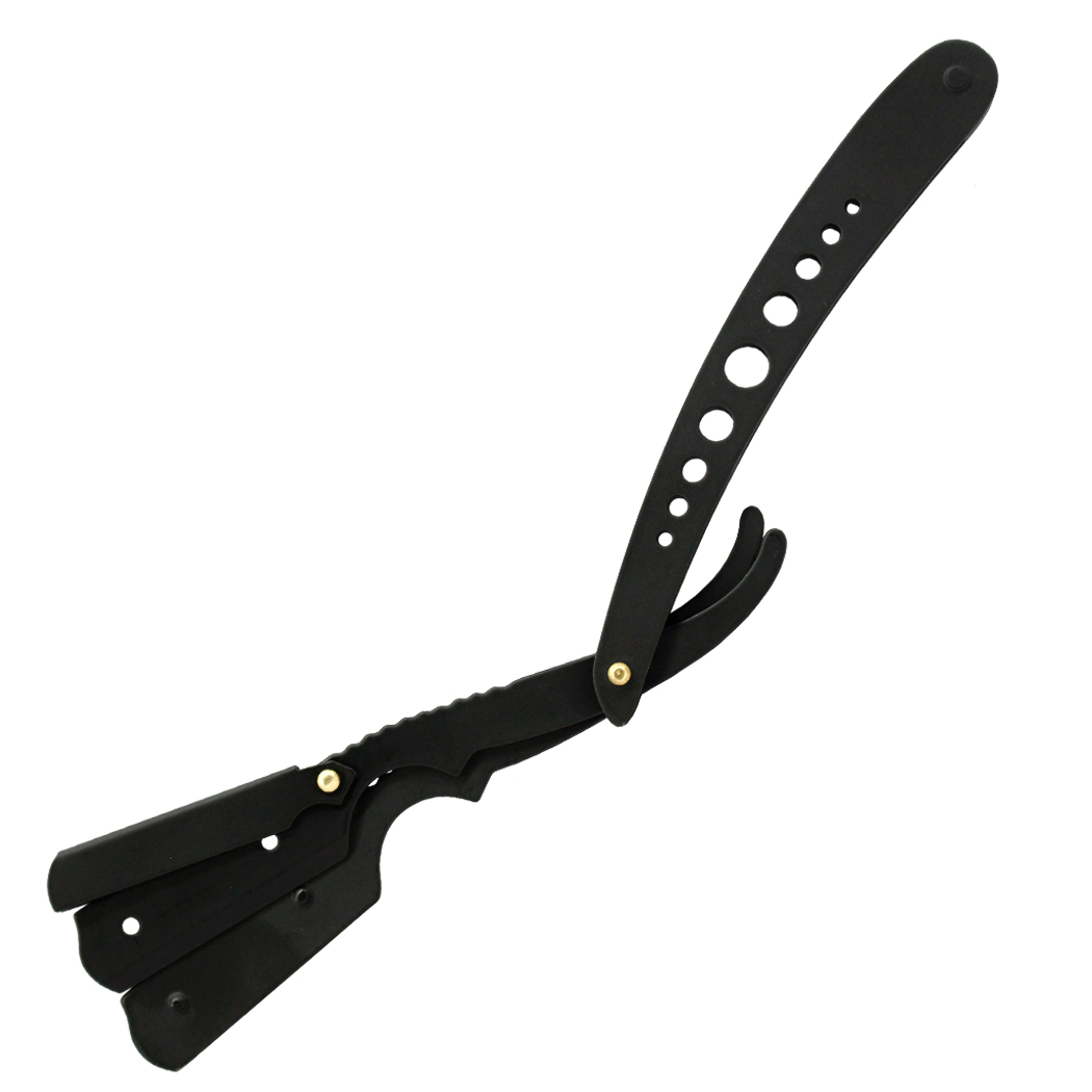 12309 Professional All Black Barber Salon Ring Style Handle Throat Shaving Razor with 10 Blades