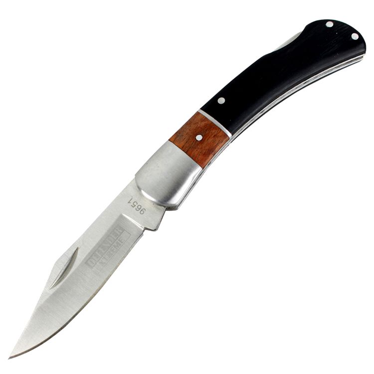 9651 7 in. Black & Brown Folding Knife - Wood Handle