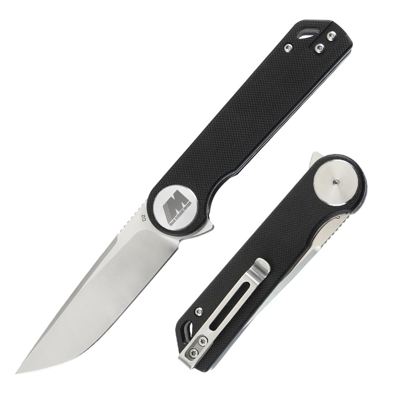 14563 8 in. Stain Finish D2 Blade Black G10 Handle Ball Bearing Folding Knife with Box