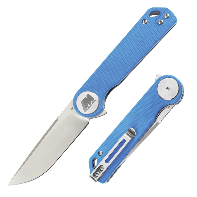 14565 8 in. Stain Finish D2 Blade Blue G10 Handle Ball Bearing Folding Knife with Box