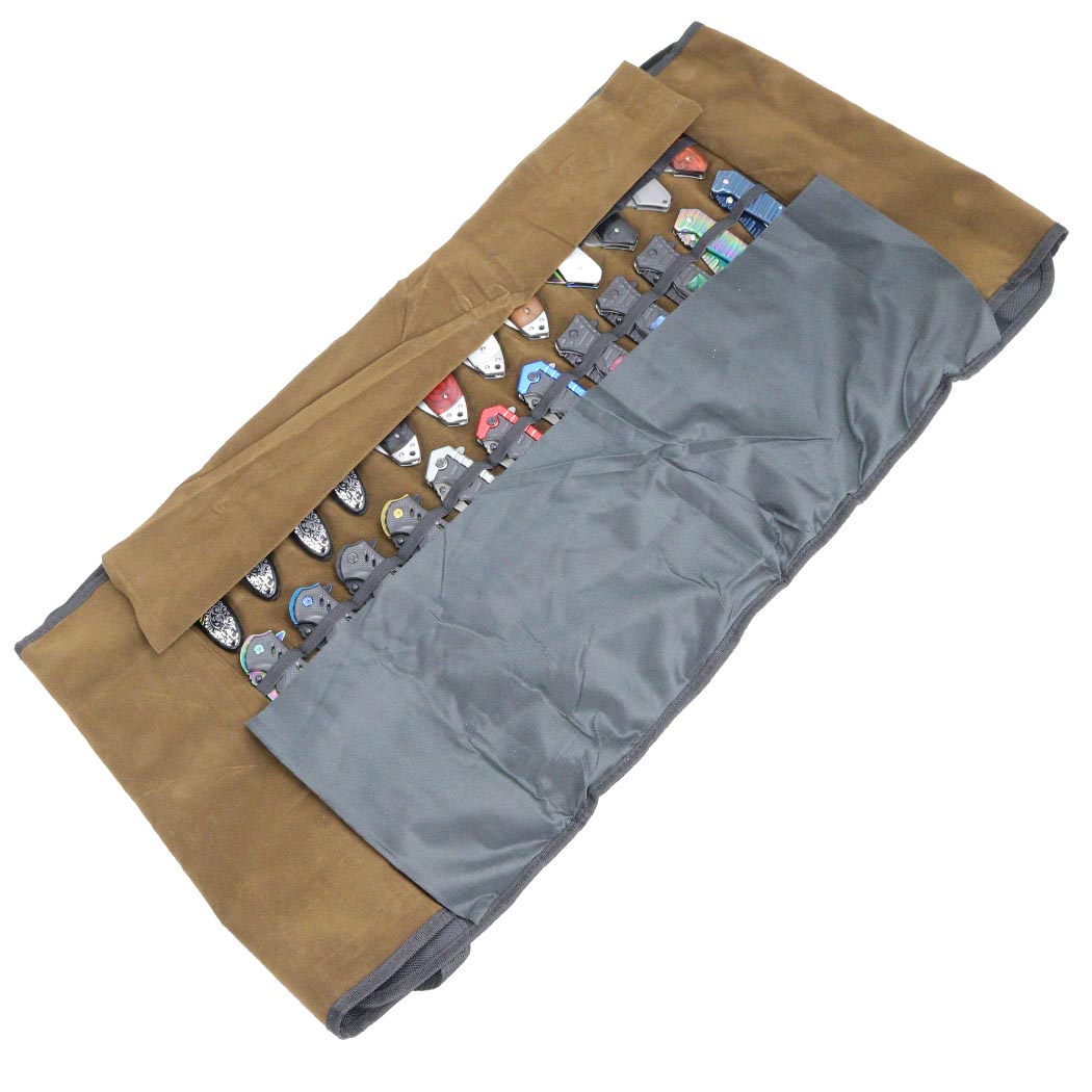 13158 34 in. Knife Holder Storage Bag Mesh Pockets Canvas Knives Roll - 36 Piece