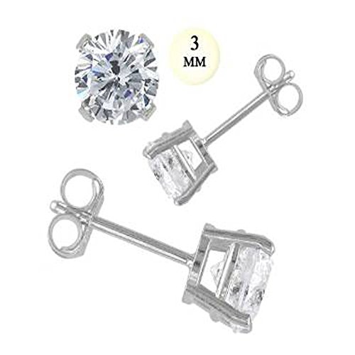 14K 024 CT White Gold Stud Earring with Aprx 3 mm Each Round Simulated Diamond