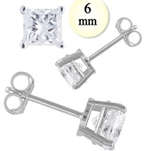 Picture of Kotela 910336mm 14K 3 CT White Gold Stud Earring with Aprx 6 mm Each Princess Cut Simulated Diamond