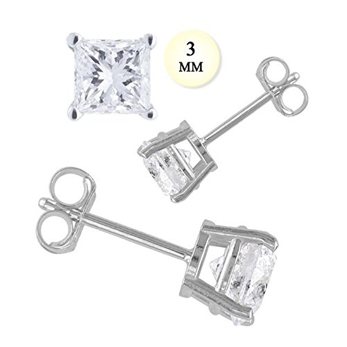 Picture of Kotela 910333mm 14K 0.50 CT White Gold Stud Earring with Aprx 3 mm Each Princess Cut Simulated Diamond