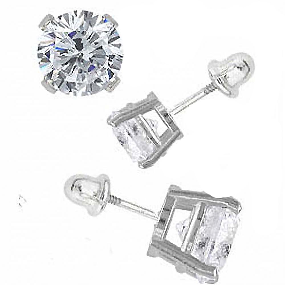 SQB910322mm 14K White Gold Round Simulated Diamond Stud Earring Set on High Quality Prong Setting & Screw Back Post