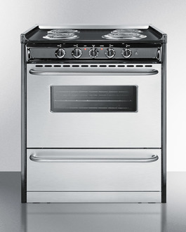 TEM210BRWY 30 in. Slide-In Electric Range with Stainless Steel Doors & Black Porcelain Top, Replaces TEM230R -  Summit Appliance