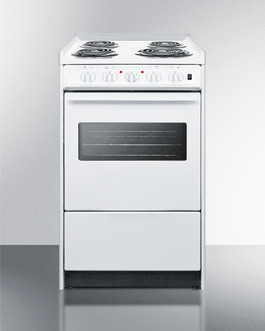 Picture of Summit WEM110RW 20 in. Wide Slide-in Style Coil Top Electric Range In White with Storage Compartment & Oven Window
