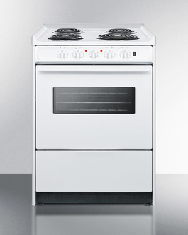 Picture of Summit WEM610RW 24 in. Wide Slide-in Style Coil Top Electric Range In White with Storage Compartment & Oven Window