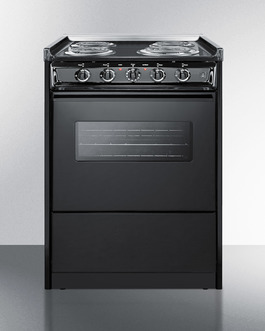 Picture of Summit TEM610CRW 24 in. Wide Slide-in Coil Top Electric Range In Black with Oven Window