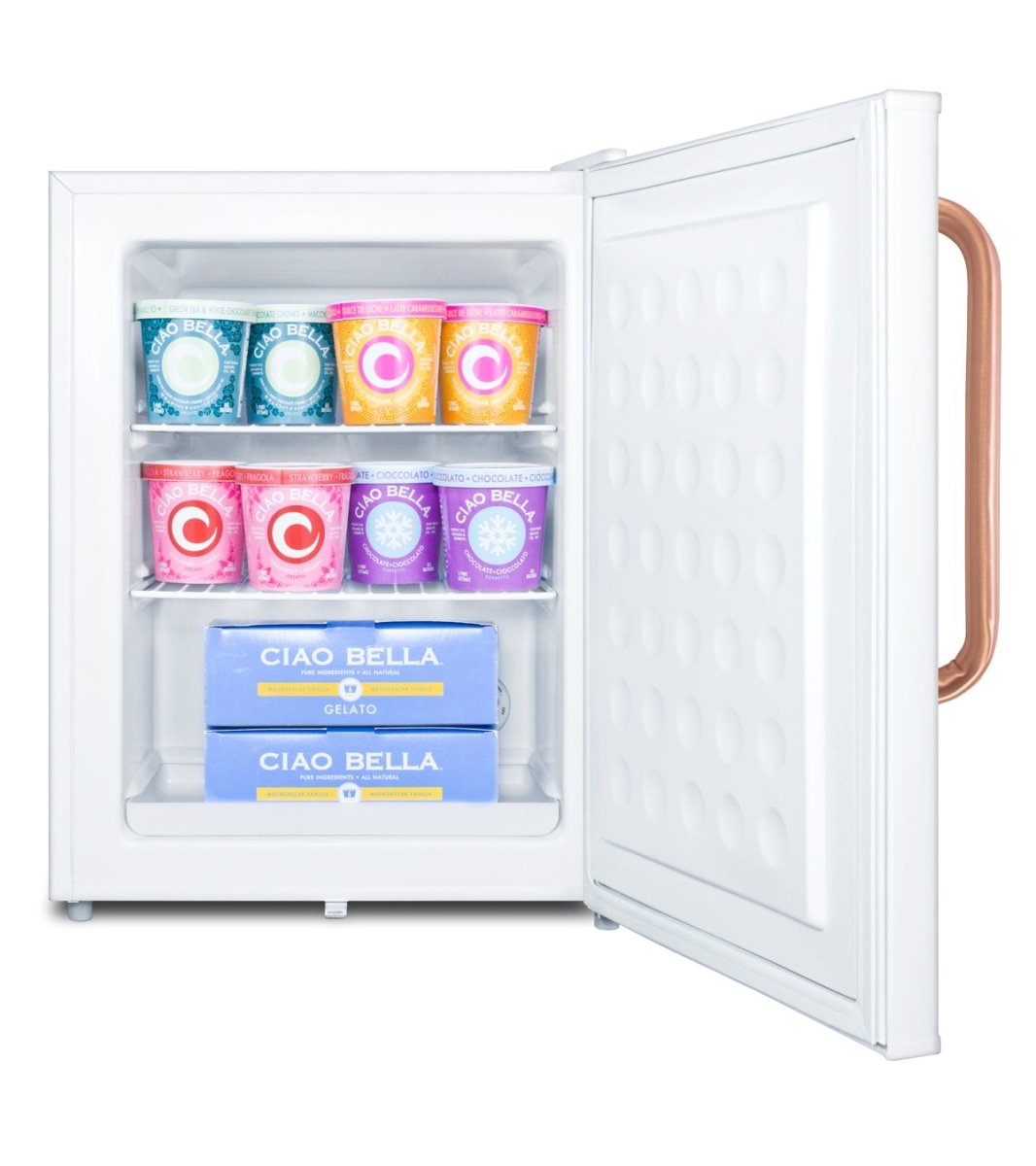 FS30LTBC 24.63 x 18.5 x 17.75 in. Compact Manual Defrost All-Freezer with Lock & Copper Handle, White -  Summit Appliance