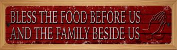 SMART BLONDE Bless The Food Before Us Novelty Wood Mounted Small Metal Street Sign WB-K-1434