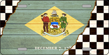 LP-13693 6 x 12 in. Delaware Racing Flag Novelty Metal License Plate Tag