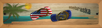 SMART BLONDE Nebraska Flag and US Flag Novelty Wood Mounted Small Metal Street Sign WB-K-1500
