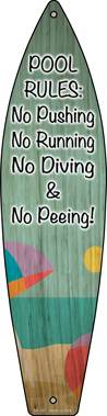 SB-347 17 x 4.5 in. Pool Rules Novelty Metal Surfboard Sign