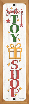 SMART BLONDE Santas Toy Shop White Novelty Wood Mounted Small Metal Street Sign WB-K-1686
