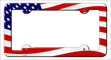 LPF-019 6 x 12 in. Waving American Flag Novelty Metal License Plate Frame