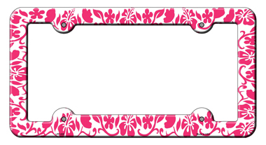 LPF-025 6 x 12 in. Hibiscus Flower Novelty Metal License Plate Frame, Pink