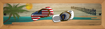 SMART BLONDE Massachusetts and US Flag Novelty Wood Mounted Small Metal Street Sign WB-K-1494