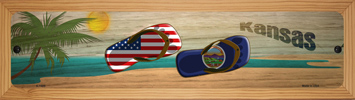 SMART BLONDE Kansas Flag and US Flag Novelty Wood Mounted Small Metal Street Sign WB-K-1489