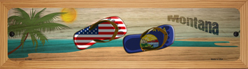 SMART BLONDE Montana Flag and US Flag Novelty Wood Mounted Small Metal Street Sign WB-K-1499