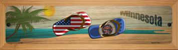 SMART BLONDE Minnesota Flag and US Flag Novelty Wood Mounted Small Metal Street Sign WB-K-1496