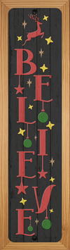 SMART BLONDE Believe Reindeer Black Novelty Wood Mounted Small Metal Street Sign WB-K-1651