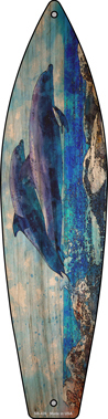 SB-426 Dolphins Jeeping Novelty Metal Surfboard Sign